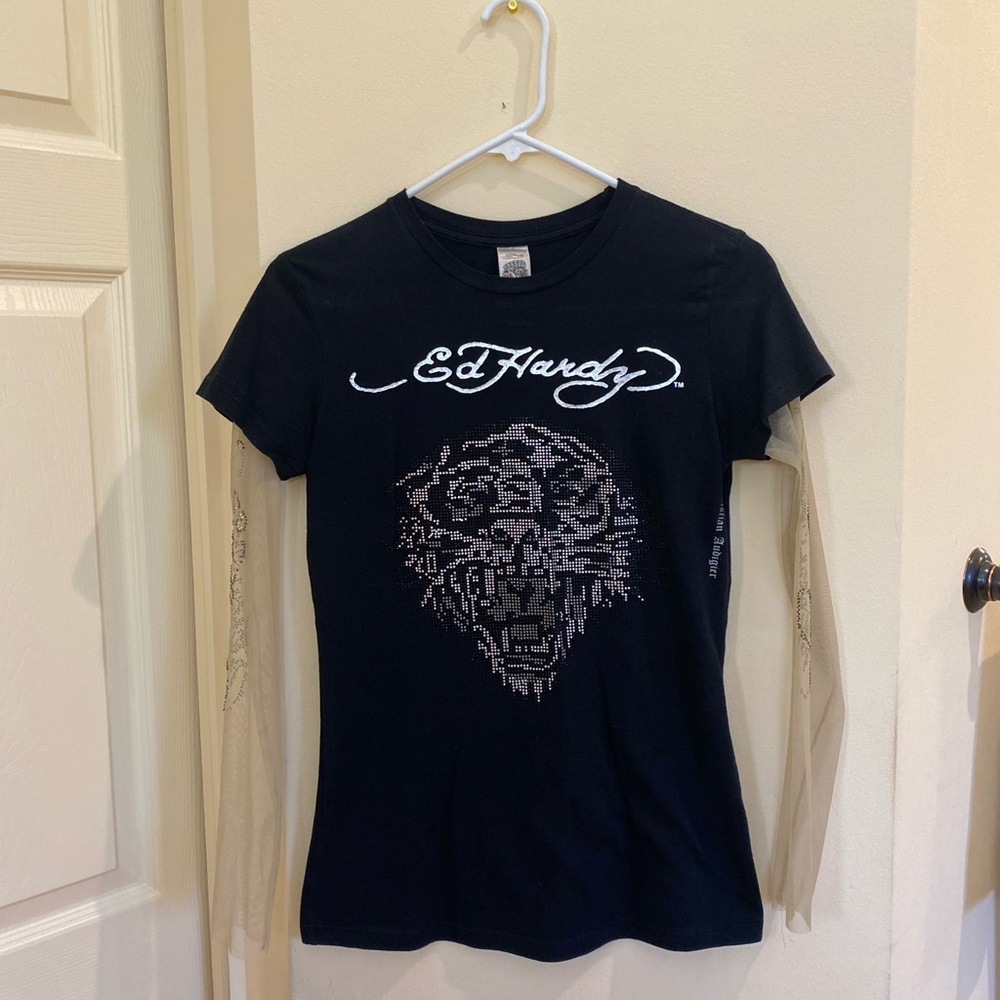 Ed Hardy fitted tee with tattoo sleeves
